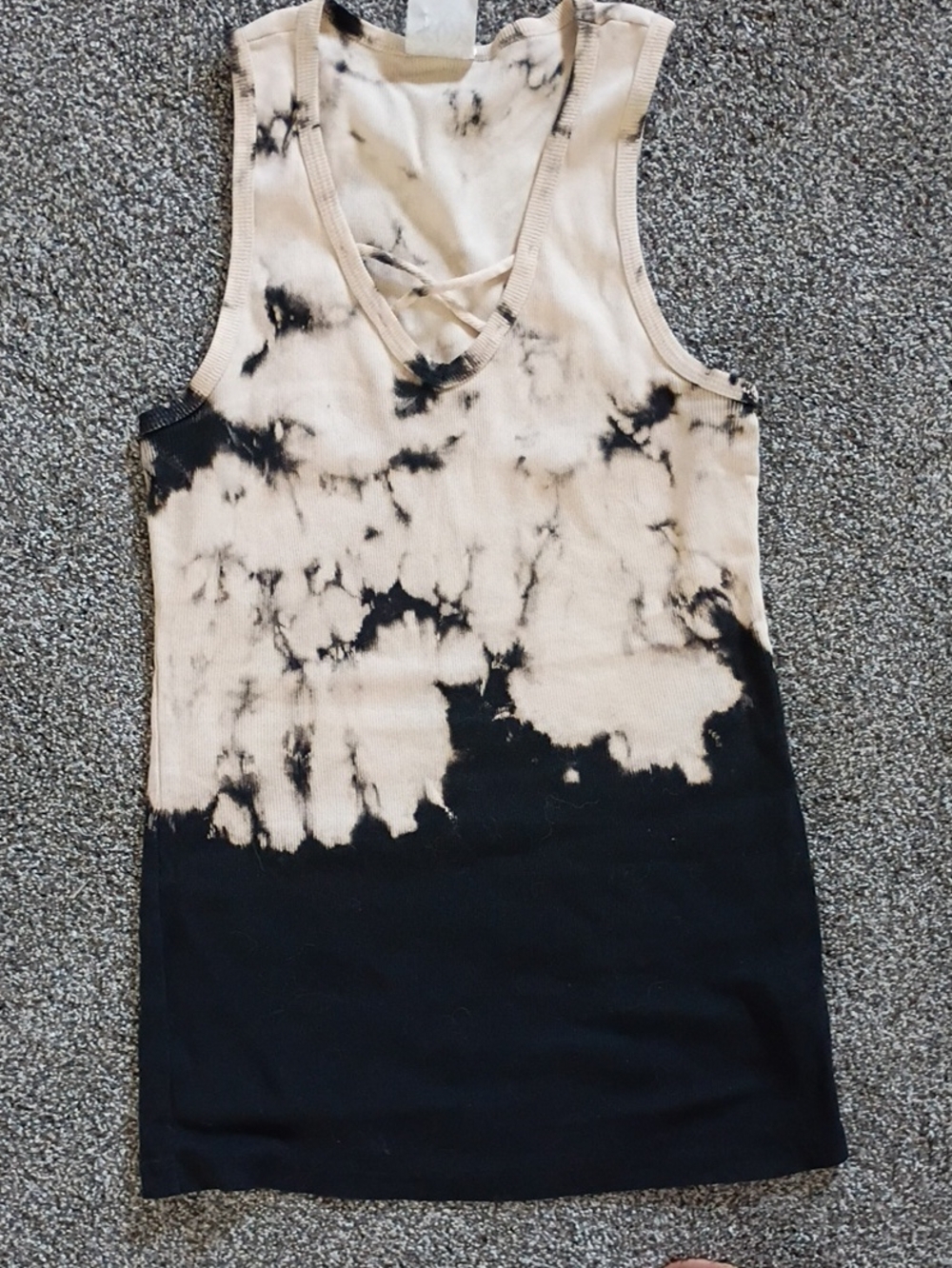 Vocal  Cream and Black Tie Dye Ribbed Tank Top 💯 Cotton